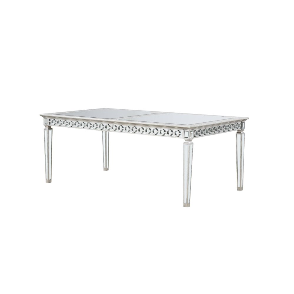 Varian Mirrored & Antique Platinum Finish Dining Table