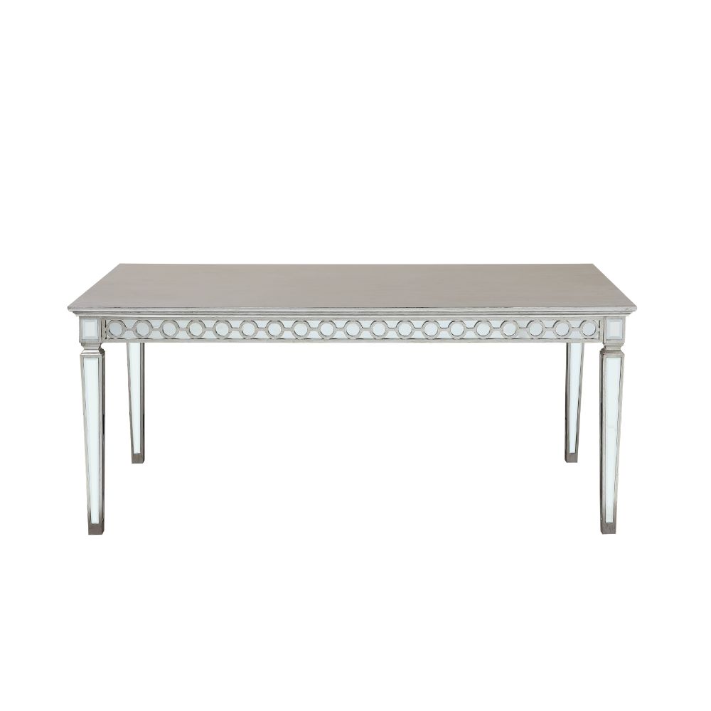 Varian Mirrored & Antique Platinum Finish Dining Table