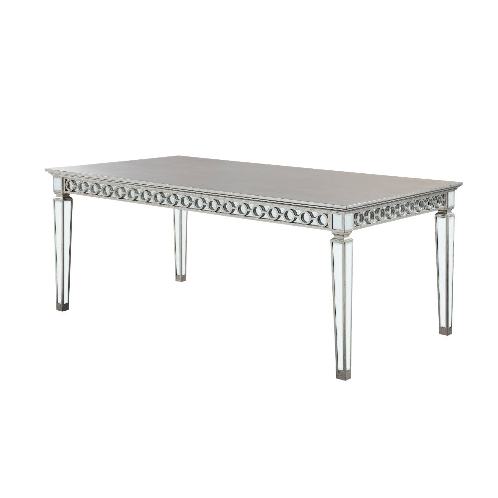 Varian Mirrored & Antique Platinum Finish Dining Table