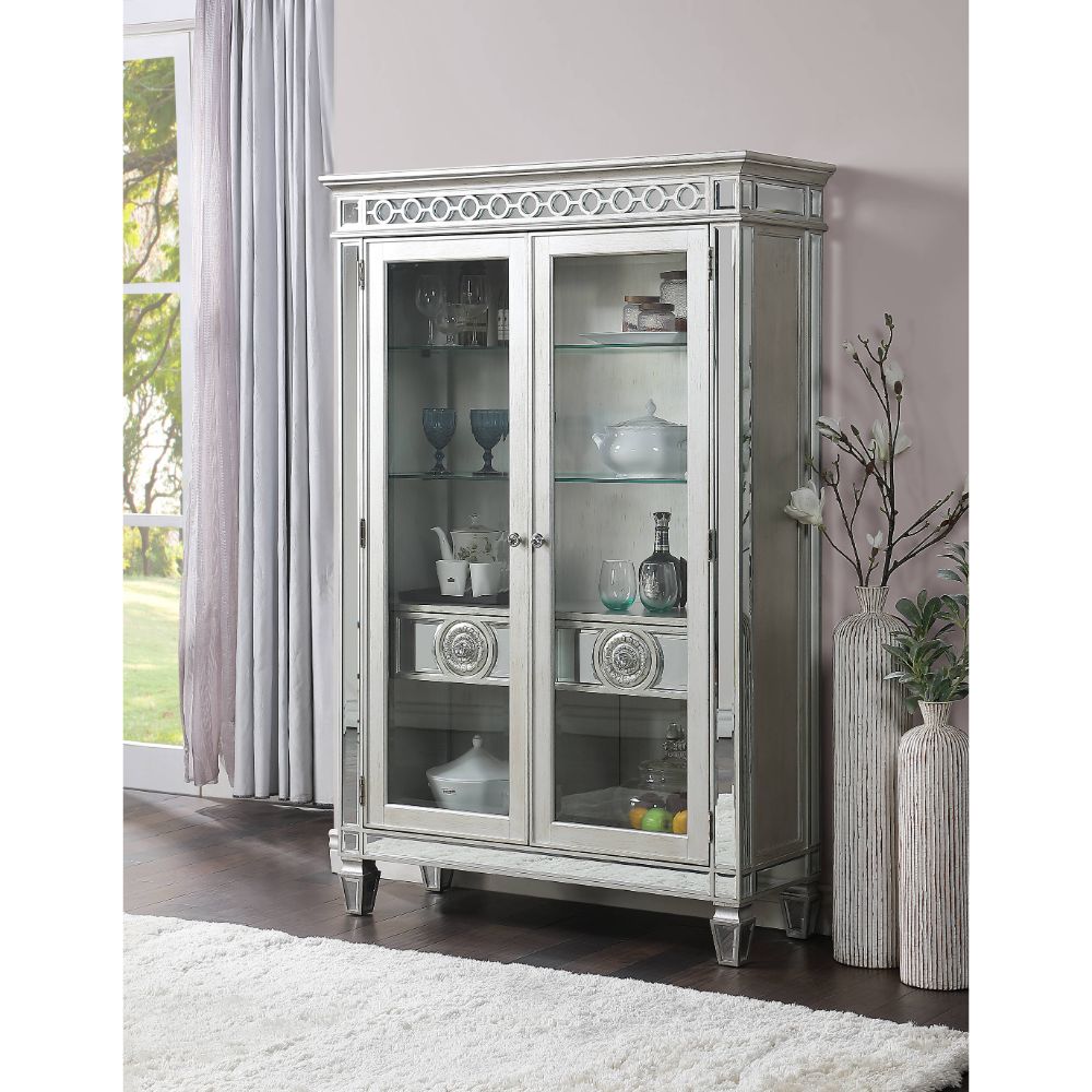 Varian Mirrored & Antique Platinum Finish Curio