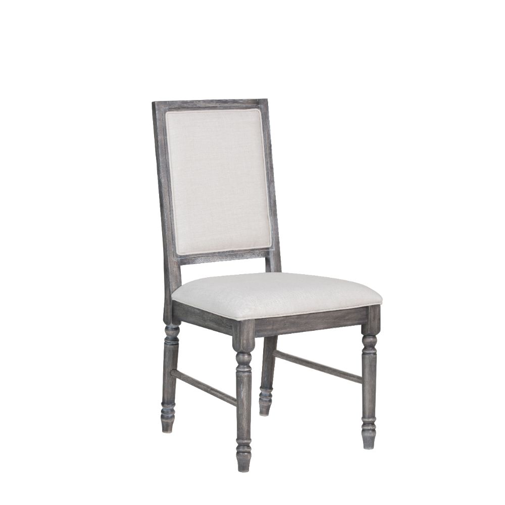 Leventis Cream Linen & Weathered Gray Finish Side Chair (Set-2)