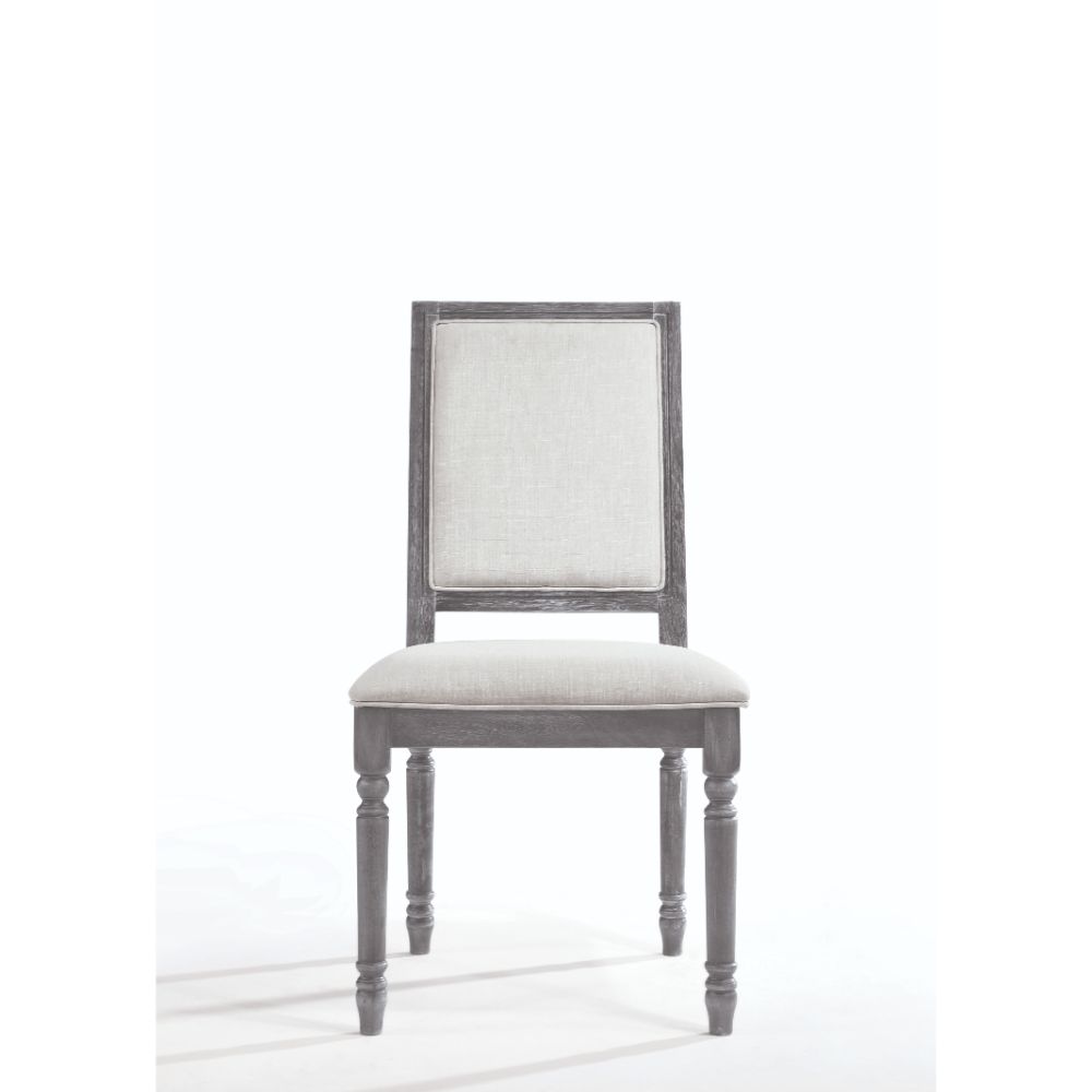 Leventis Cream Linen & Weathered Gray Finish Side Chair (Set-2)