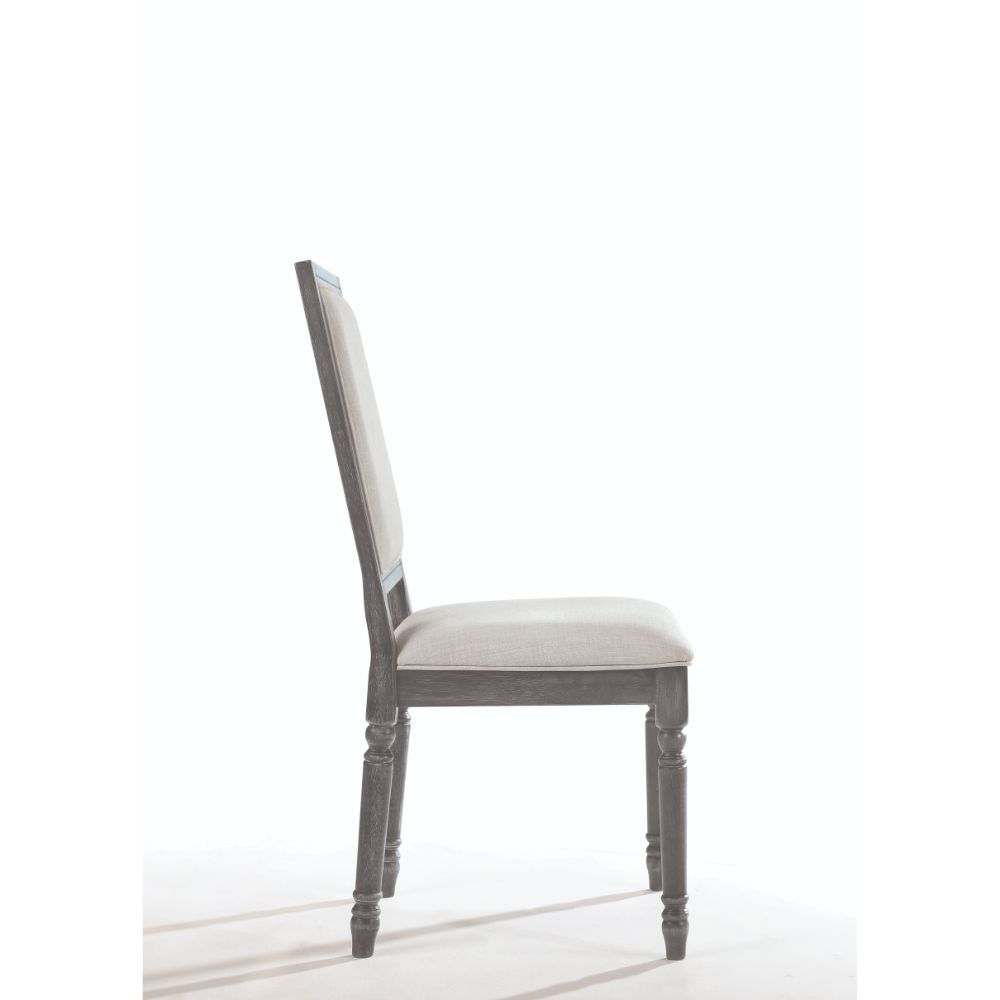 Leventis Cream Linen & Weathered Gray Finish Side Chair (Set-2)