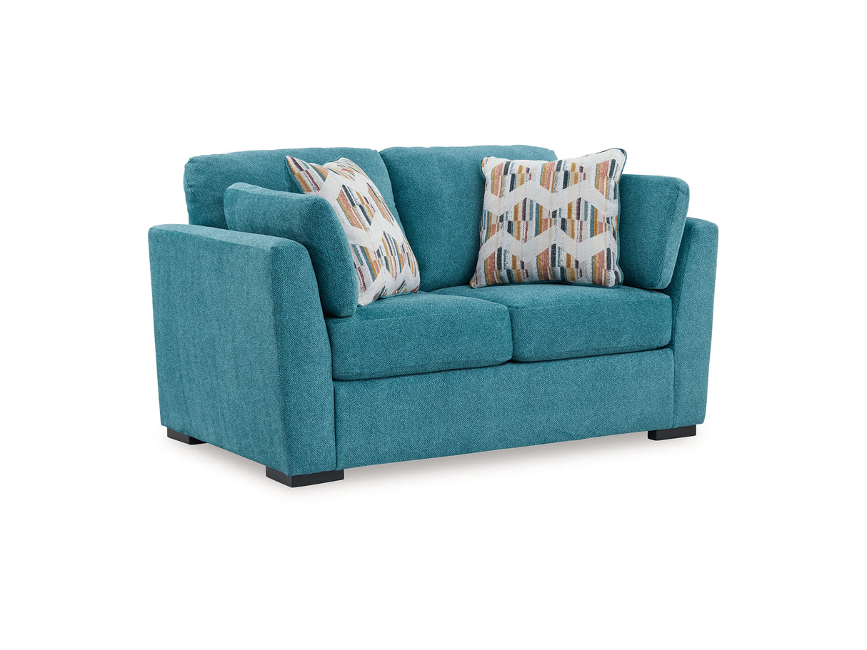 Keerwick Teal Queen Sofa Sleeper, Loveseat And Ottoman