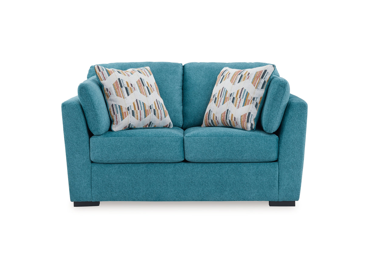 Keerwick Teal Queen Sofa Sleeper, Loveseat And Ottoman
