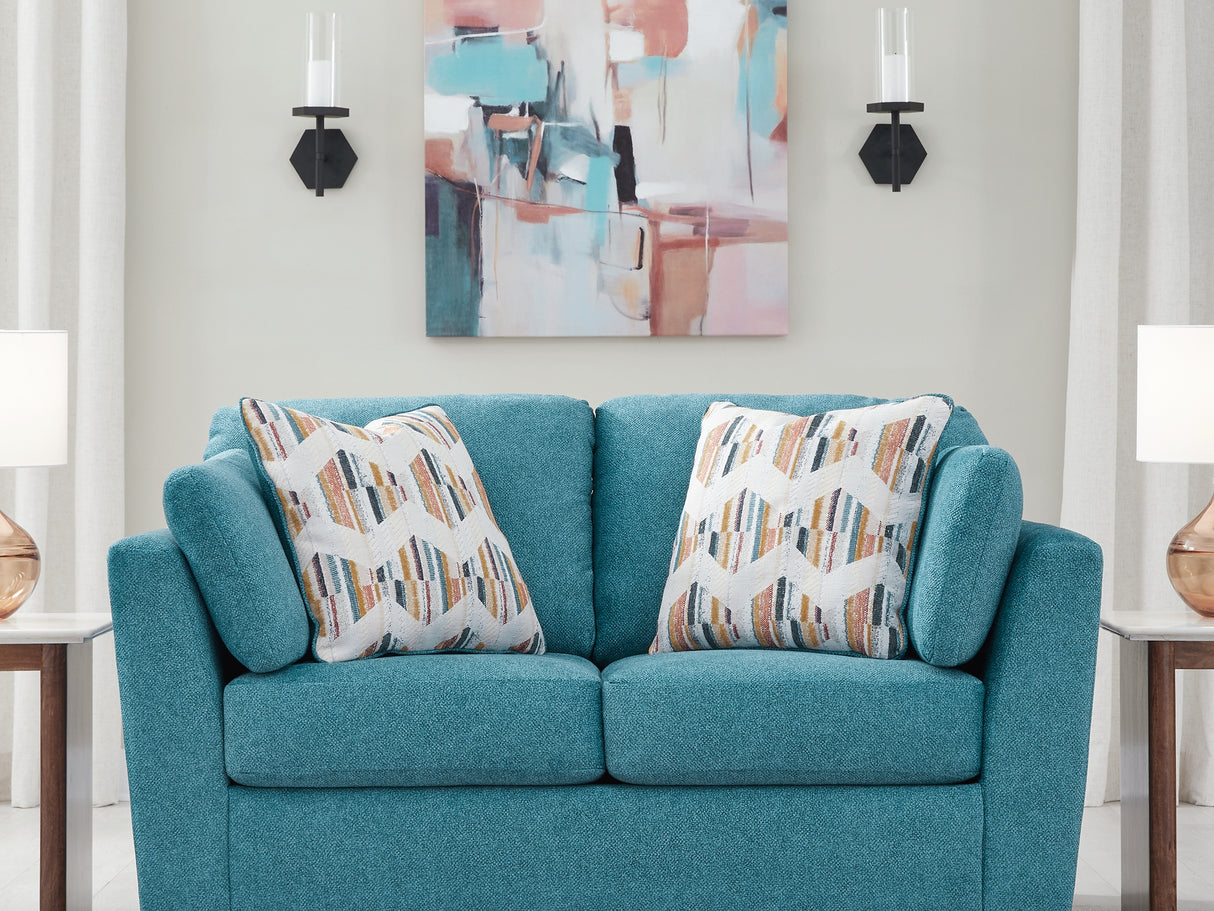 Keerwick Teal Queen Sofa Sleeper, Loveseat And Ottoman