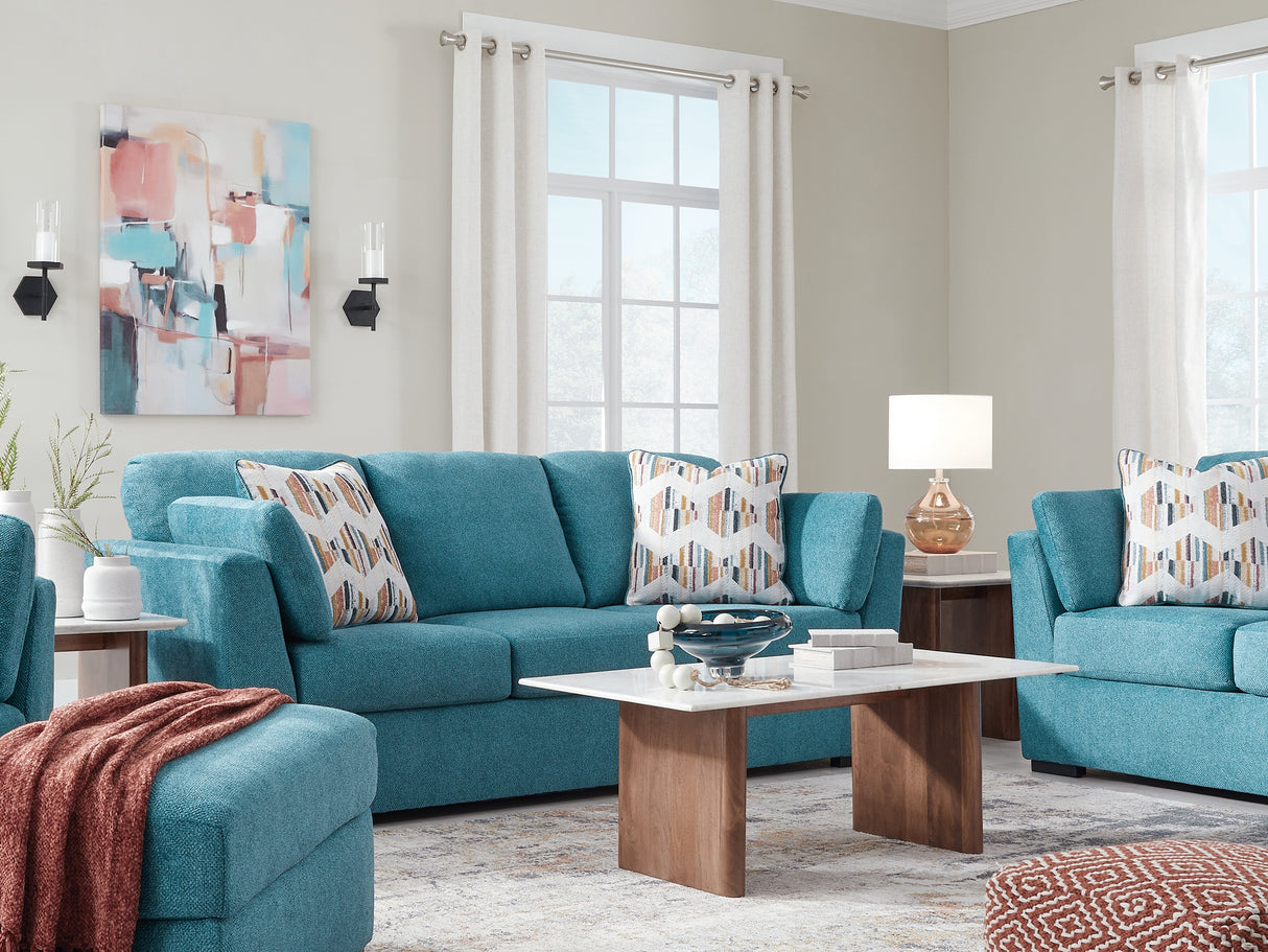 Keerwick Teal Queen Sofa Sleeper, Loveseat And Ottoman