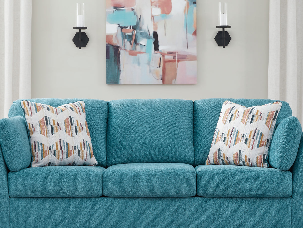 Keerwick Teal Queen Sofa Sleeper, Loveseat And Ottoman
