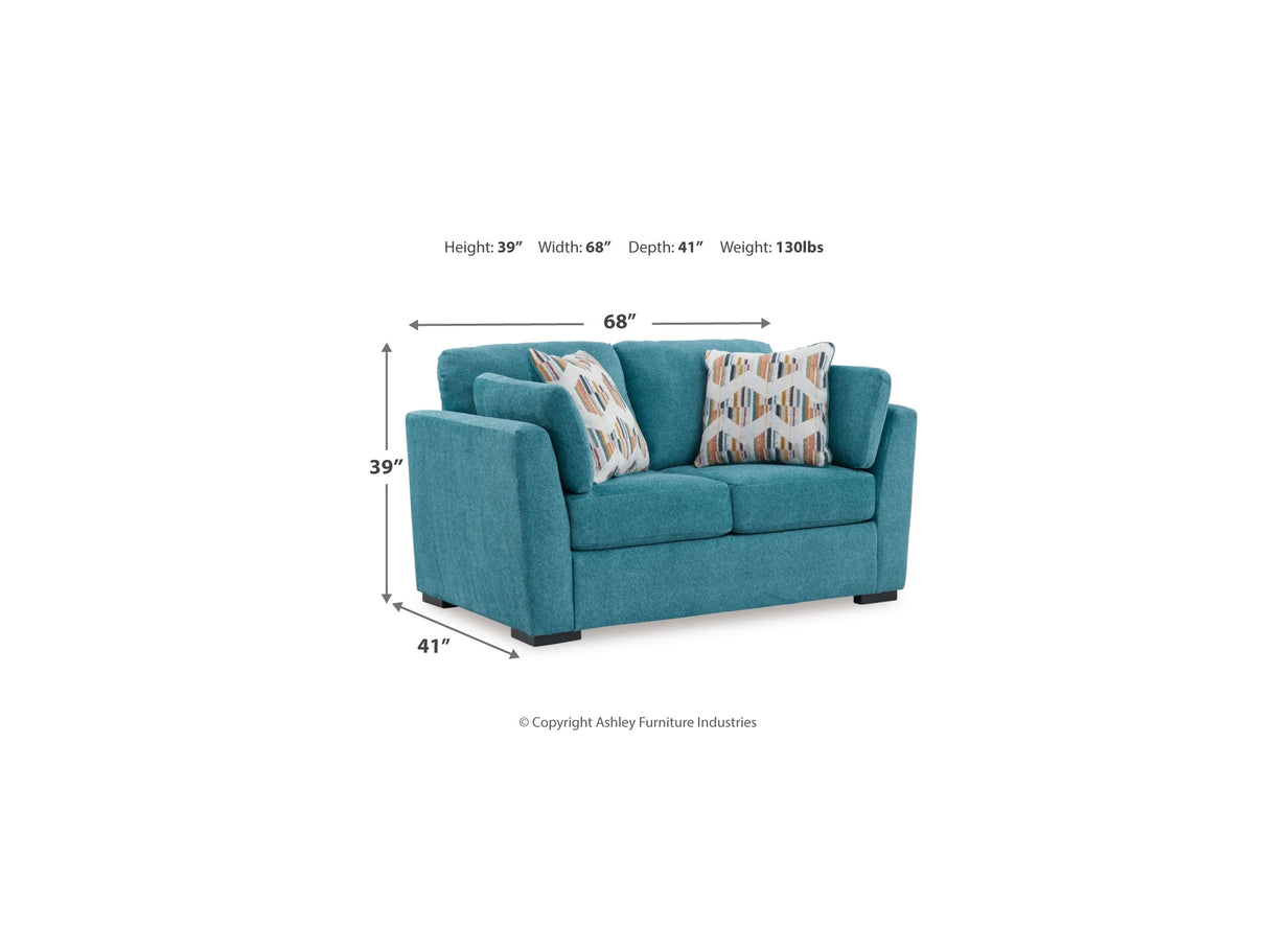 Keerwick Teal Queen Sofa Sleeper, Loveseat And Ottoman