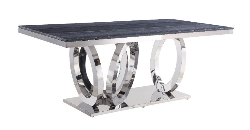 Nasir Gray Printed Faux Marble Top & Mirrored Silver Finish Dining Table