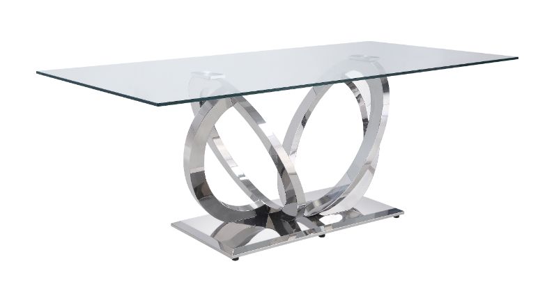 Finley Clear Glass Top & Mirrored Silver Finish Dining Table