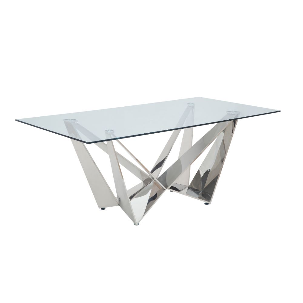 Dekel Clear Glass Top & Stainless Steel Dining Table