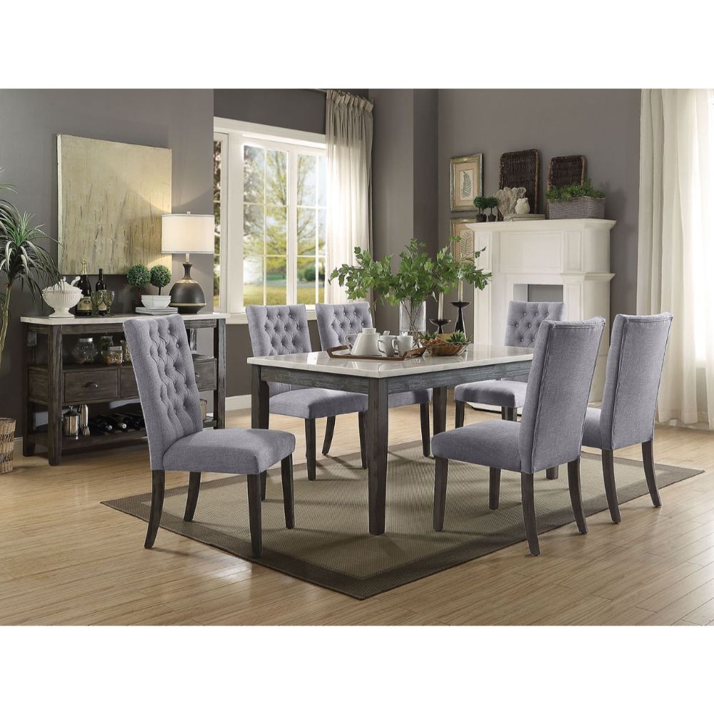 Merel White Marble Top & Gray Oak Finish Dining Table