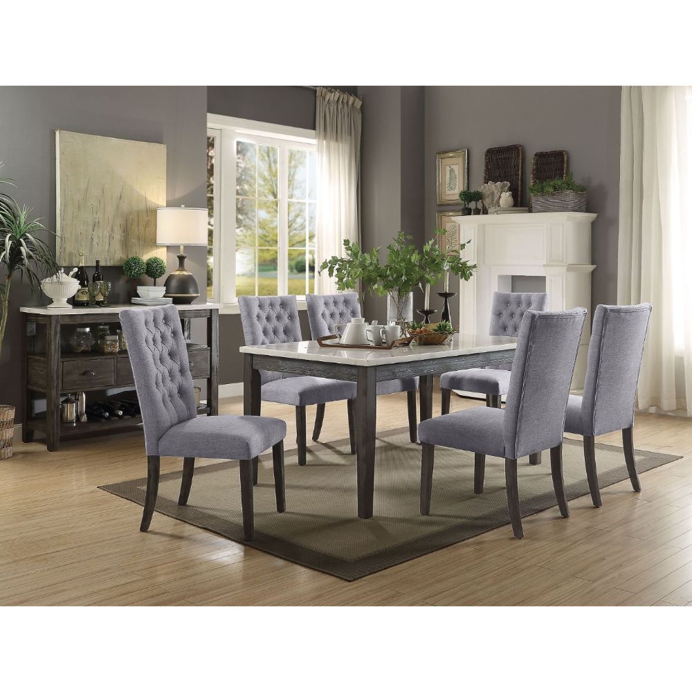 Merel White Marble Top & Gray Oak Finish Dining Table