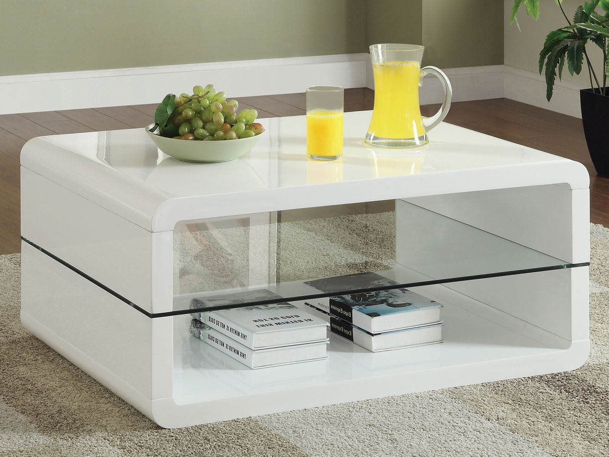 Elana Rectangle 2-Shelf Coffee Table Glossy White