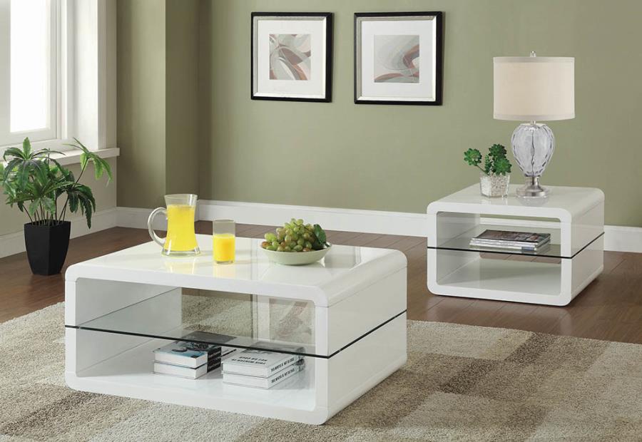 Elana Rectangle 2-Shelf Coffee Table Glossy White