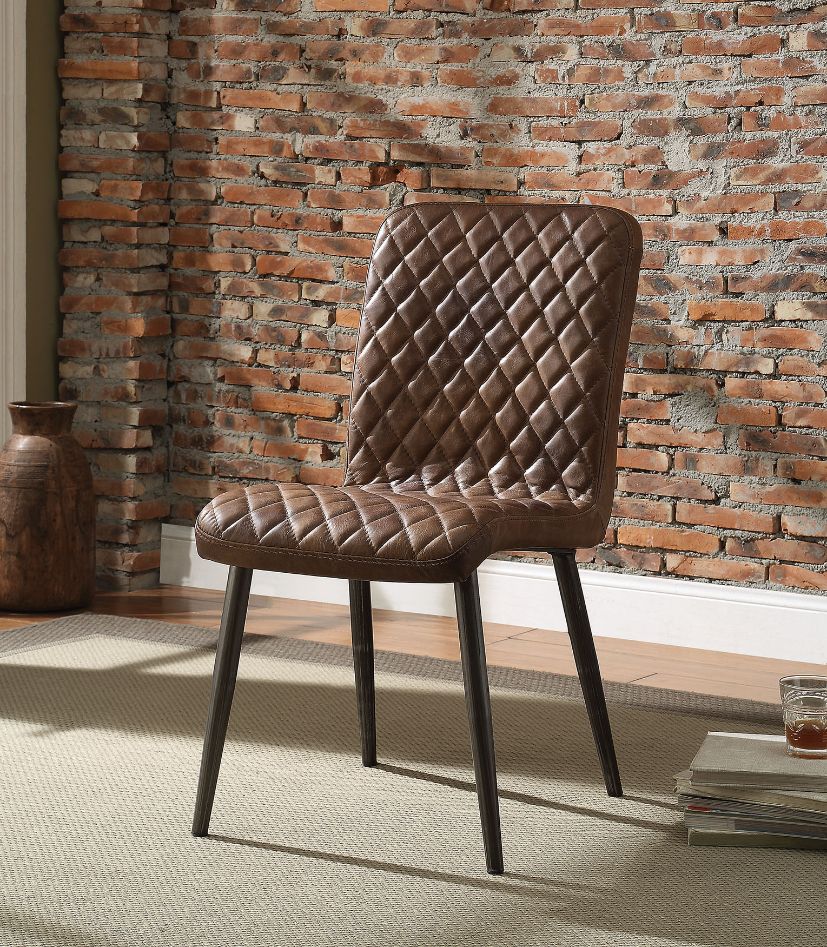 Millerton Vintage Chocolate Top Grain Leather & Antique Black Finish Side Chair (Set-2)