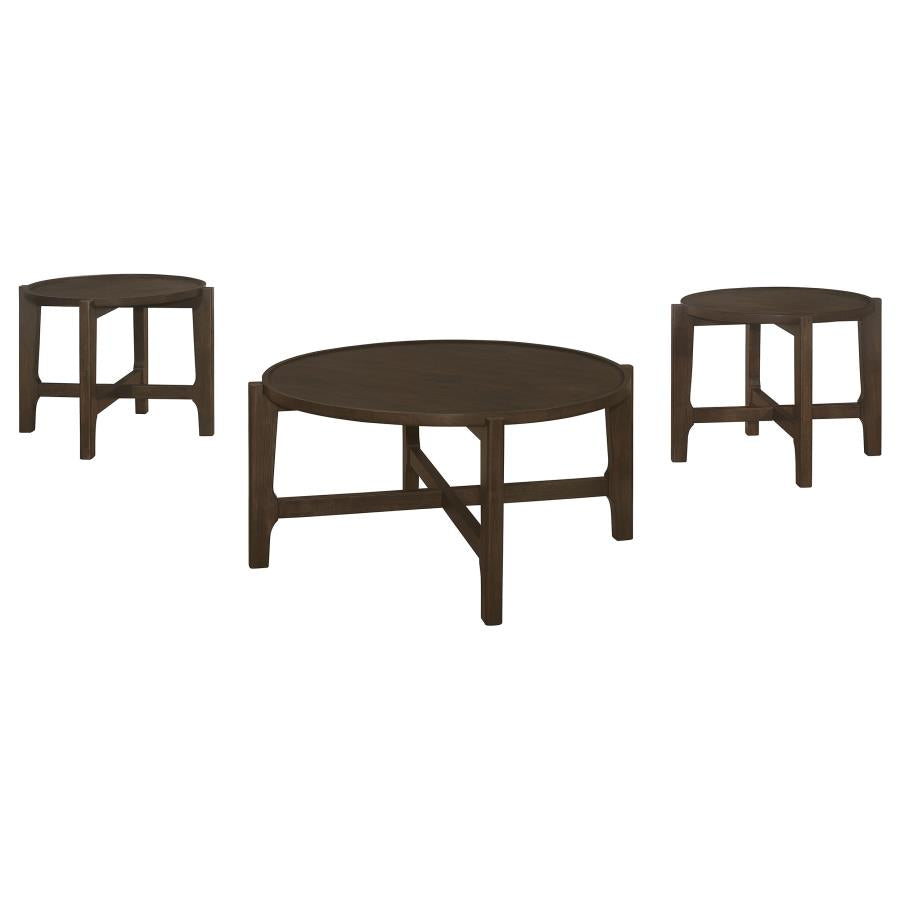 Cota Round Solid Wood Coffee Table Dark Brown