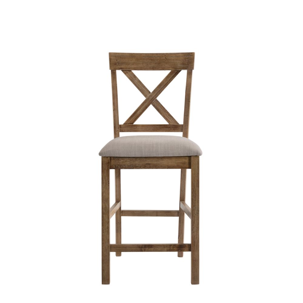 Martha Tan Linen & Weathered Oak Finish Ii Counter Height Chair (Set-2)