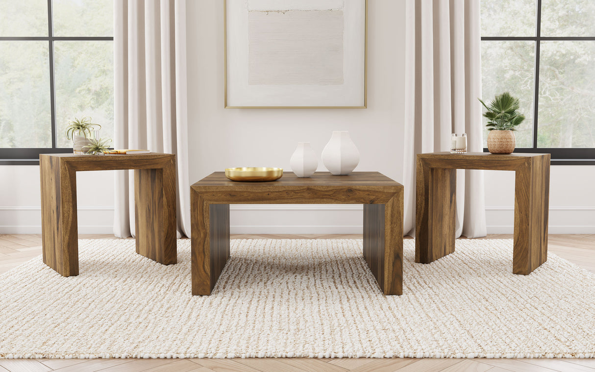 Odilia 3-piece Solid Wood Coffee and End Table Set Auburn