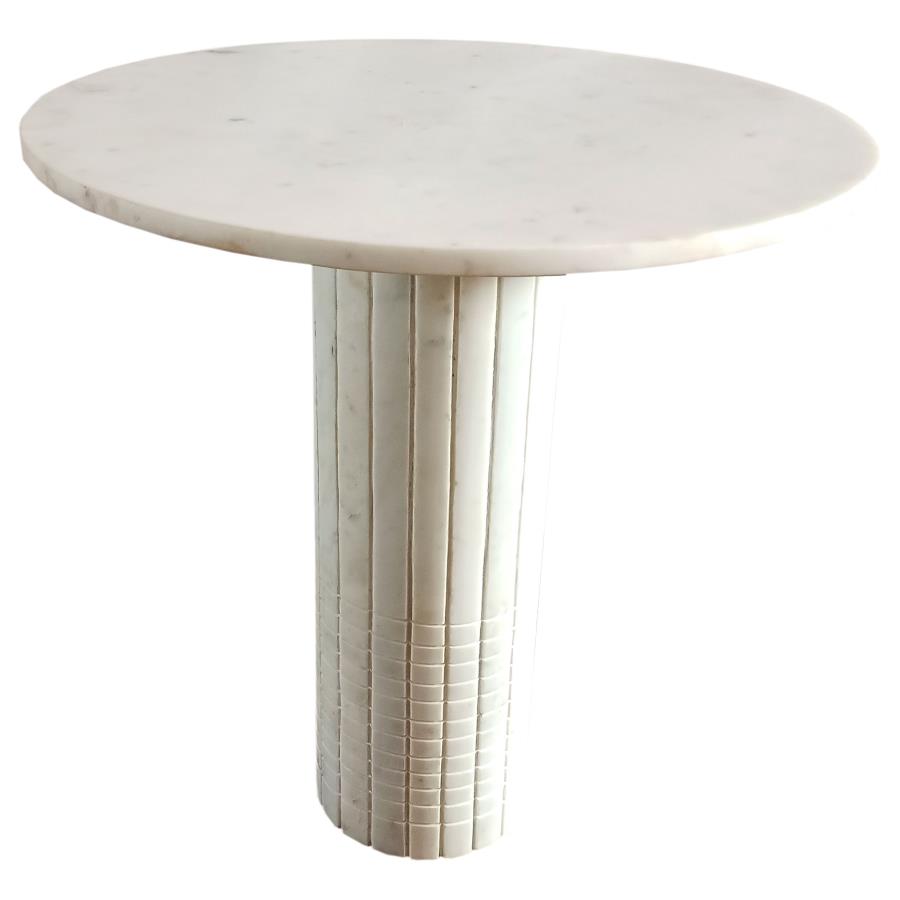 Astoria White Round Genuine Marble Side End Table