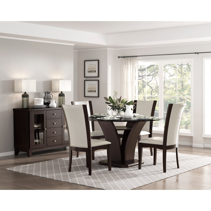 Daisy Espresso Round Dining Table, Glass Top