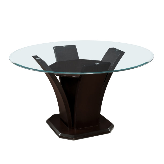 Daisy Espresso Round Dining Table, Glass Top