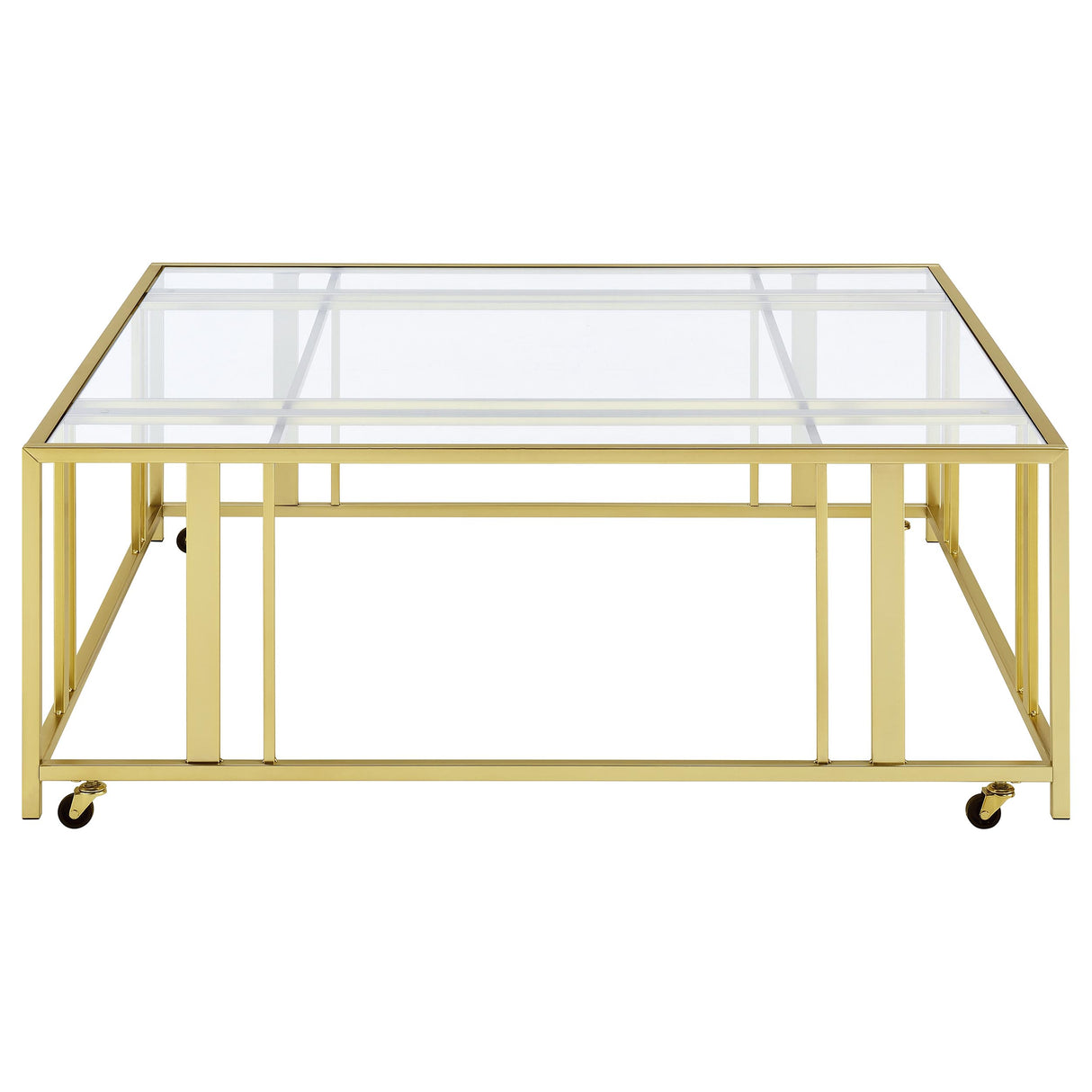 Adri Matte Brass Square Glass Top Coffee Table With Casters