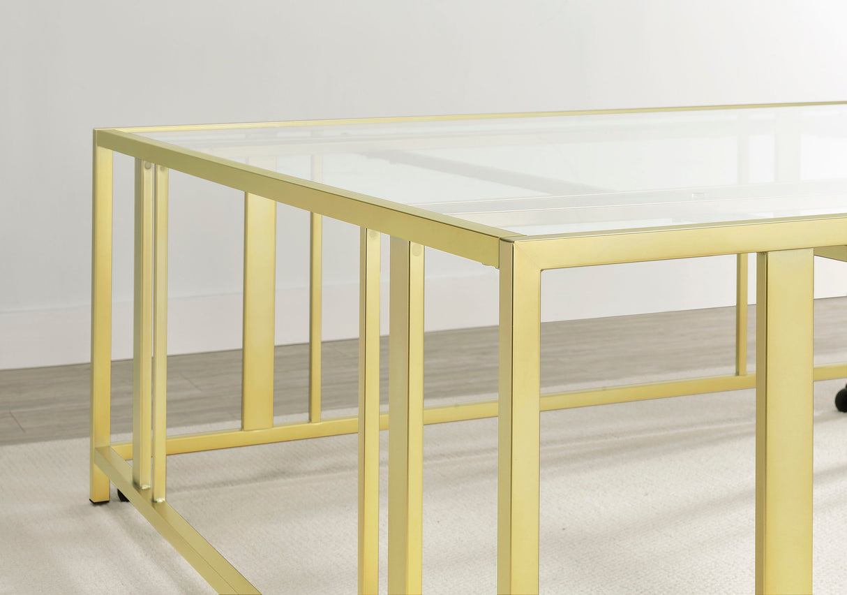 Adri Matte Brass Square Glass Top Coffee Table With Casters