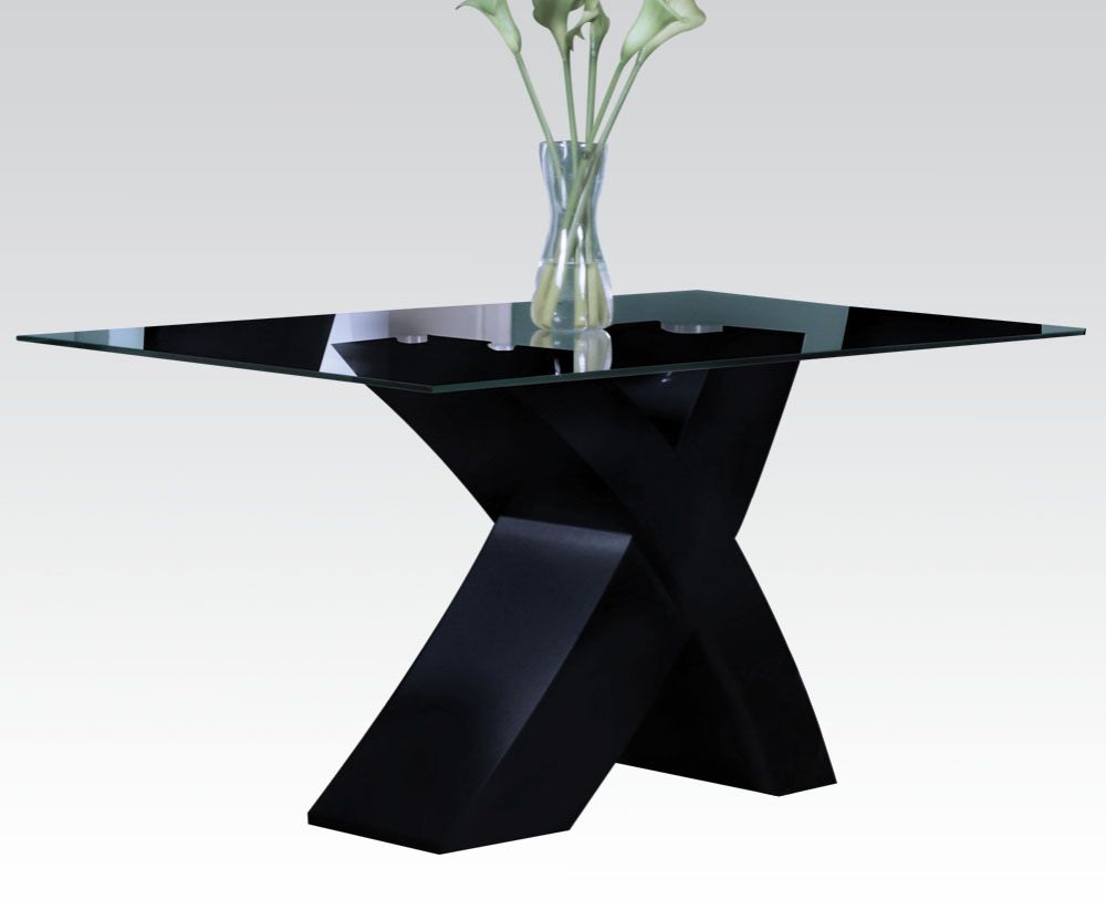 Pervis Clear Glass & Black High Gloss Finish Dining Table