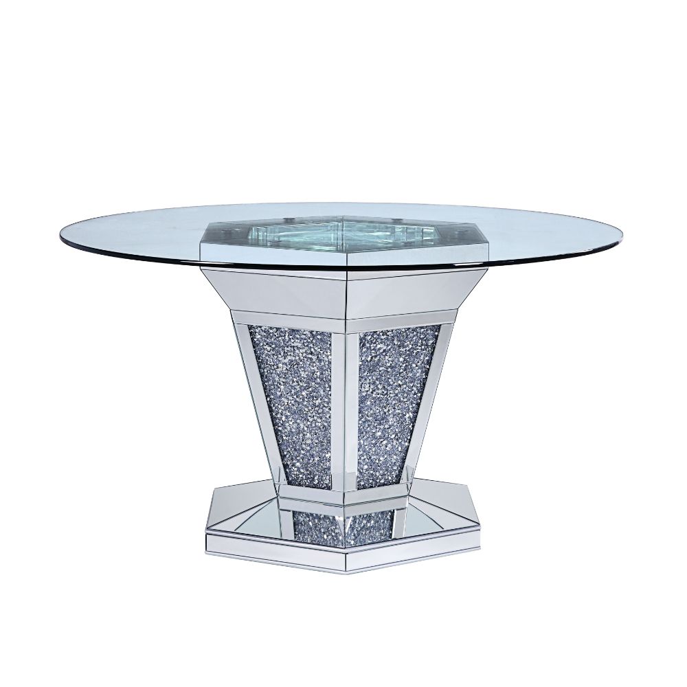 Noralie Mirrored, Faux Diamonds & Clear Glass Top Finish Dining Table
