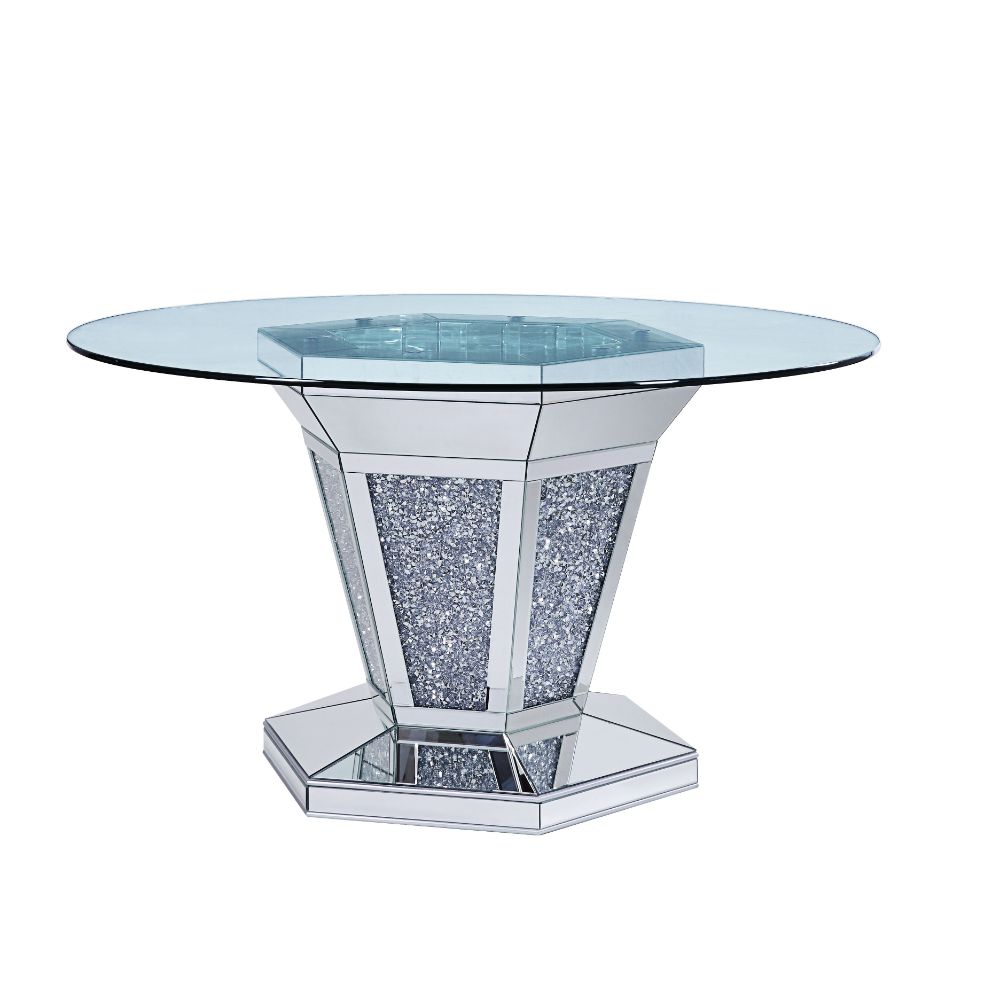 Noralie Mirrored, Faux Diamonds & Clear Glass Top Finish Dining Table