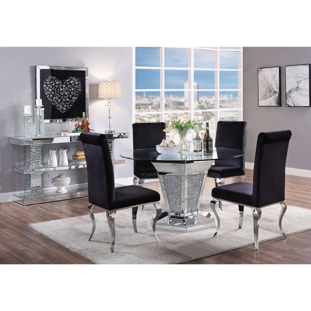 Noralie Mirrored, Faux Diamonds & Clear Glass Top Finish Dining Table