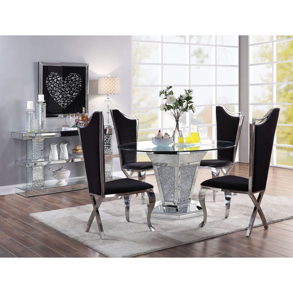 Noralie Mirrored, Faux Diamonds & Clear Glass Top Finish Dining Table