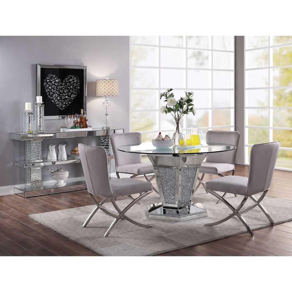 Noralie Mirrored, Faux Diamonds & Clear Glass Top Finish Dining Table
