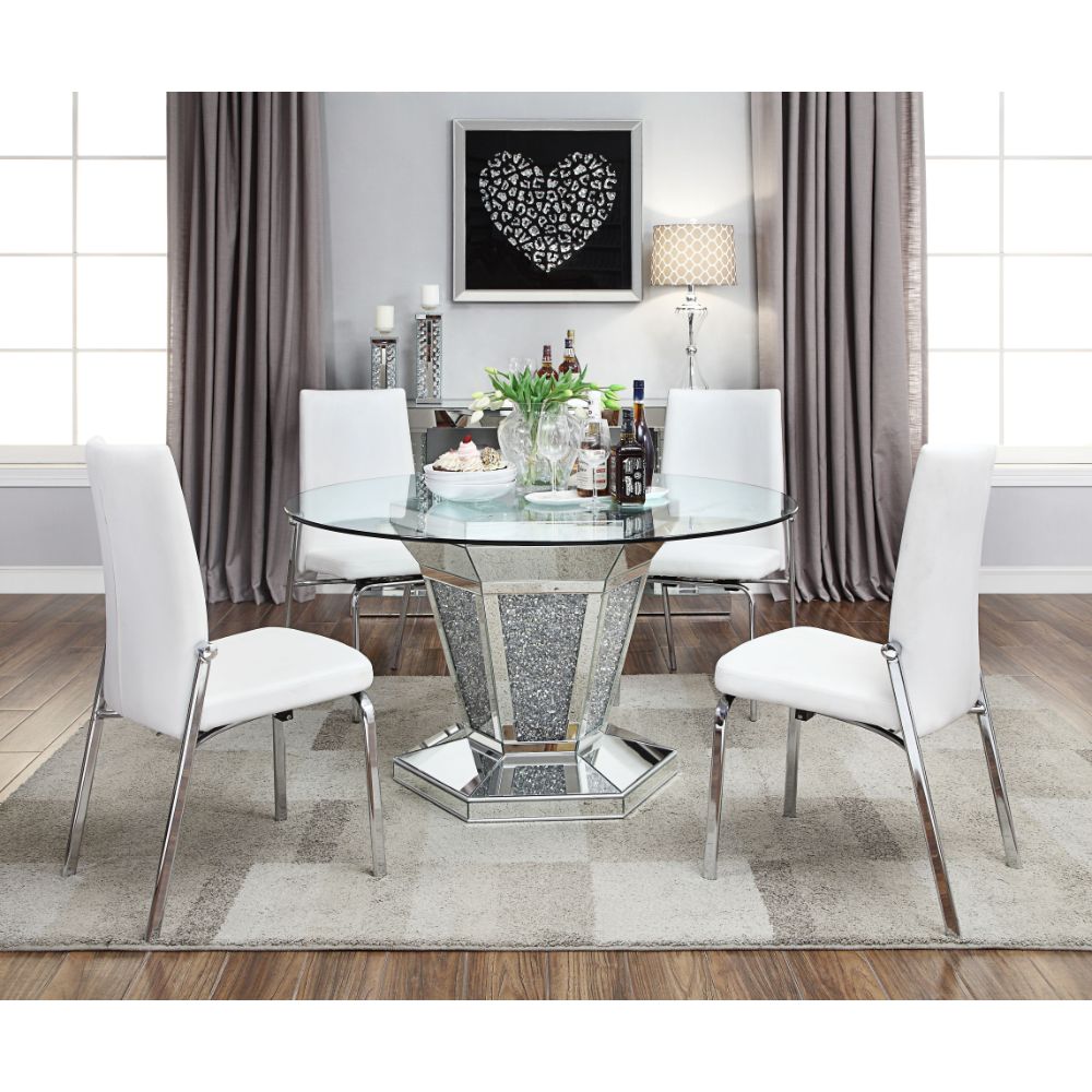 Noralie Mirrored, Faux Diamonds & Clear Glass Top Finish Dining Table