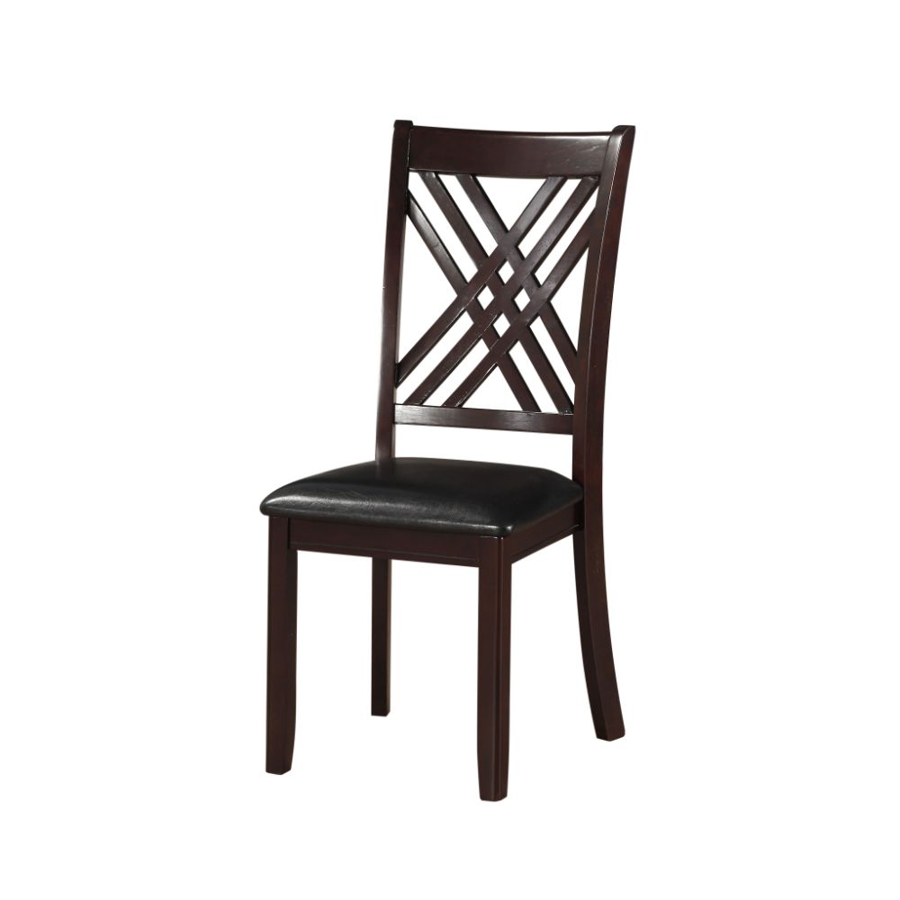 Katrien Black Synthetic Leather & Espresso Finish Side Chair (Set-2)