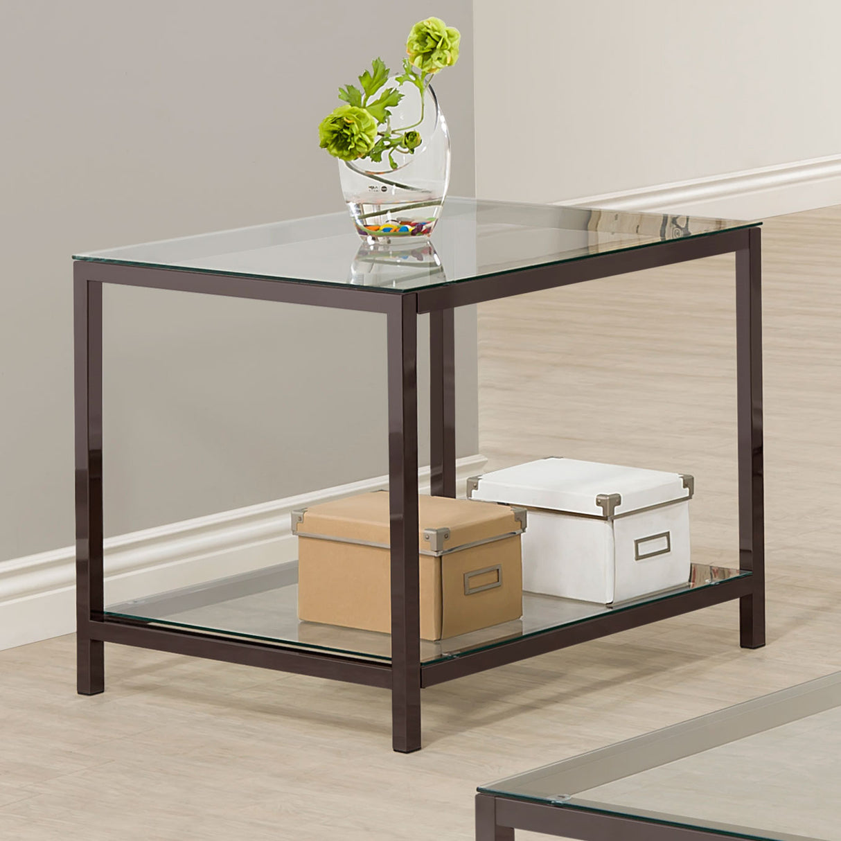 Trini End Table With Glass Shelf Black Nickel