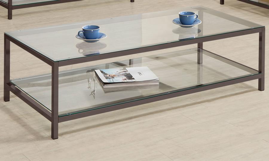 Trini Coffee Table With Glass Shelf Black Nickel