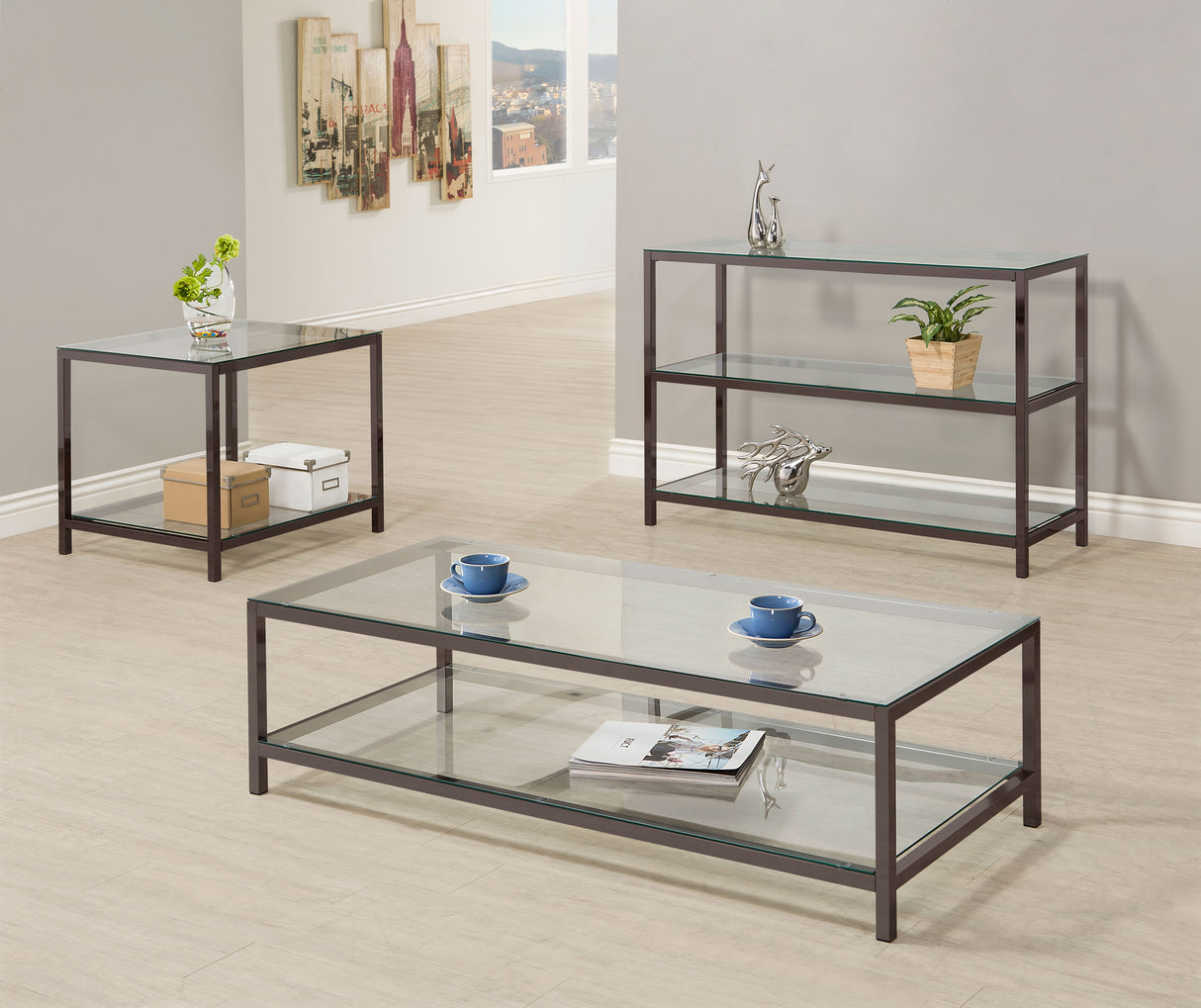 Trini Sofa Table With Glass Shelf Black Nickel