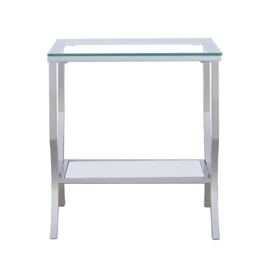 Saide Square End Table With Mirrored Shelf Chrome