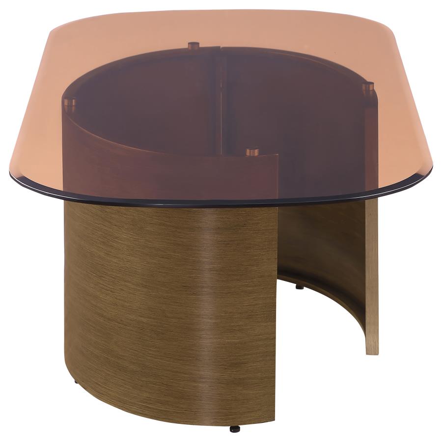 Morena Brushed Bronze Rectangular Tawny Glass Coffee Table