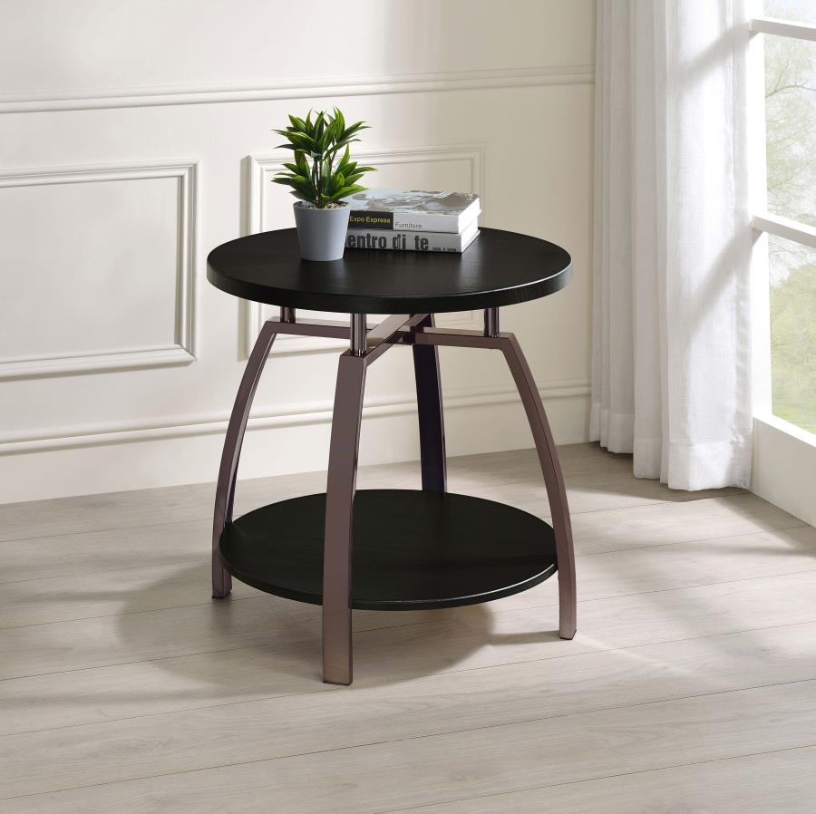 Dacre Round End Table Dark Grey And Black Nickel