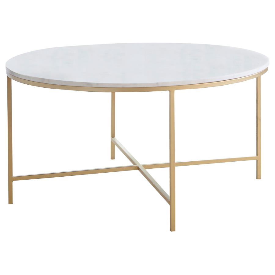 Ellison Round X-Cross Coffee Table White And Gold