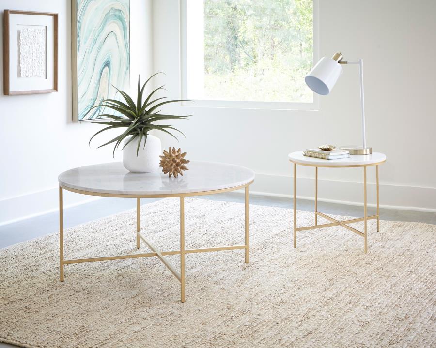 Ellison Round X-Cross Coffee Table White And Gold