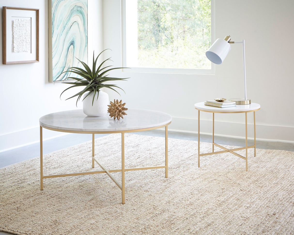 Ellison Round X-Cross Coffee Table White And Gold