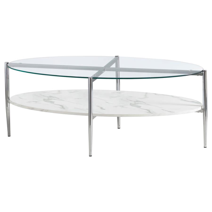 Cadee Round Glass Top Coffee Table White And Chrome
