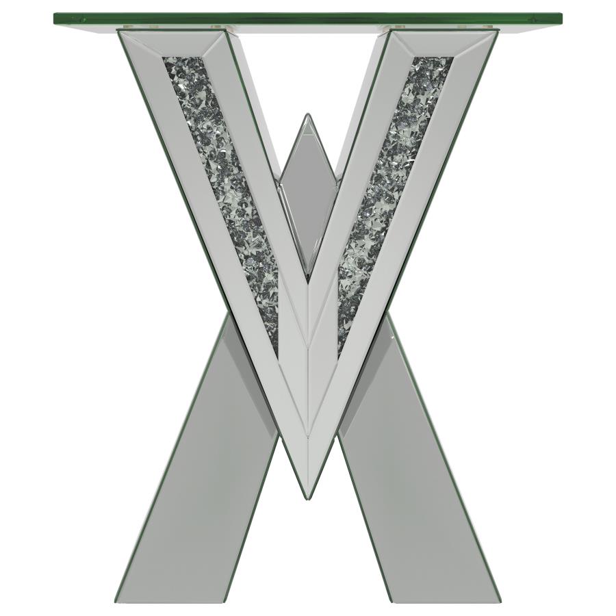 Taffeta V-Shaped End Table With Glass Top Silver