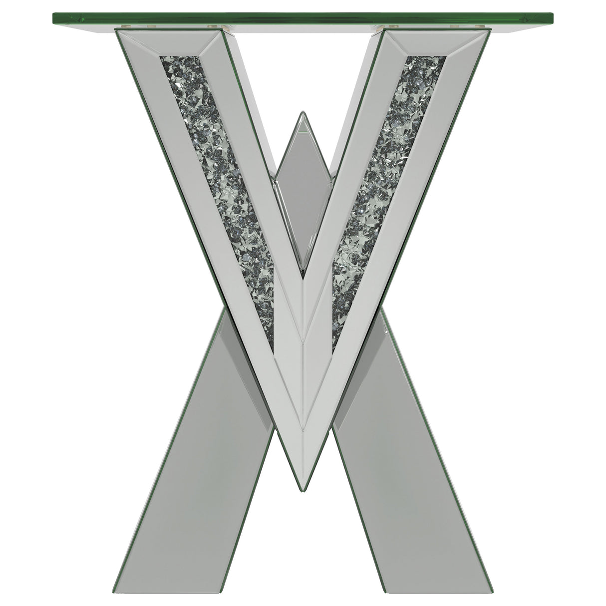 Taffeta V-Shaped End Table With Glass Top Silver