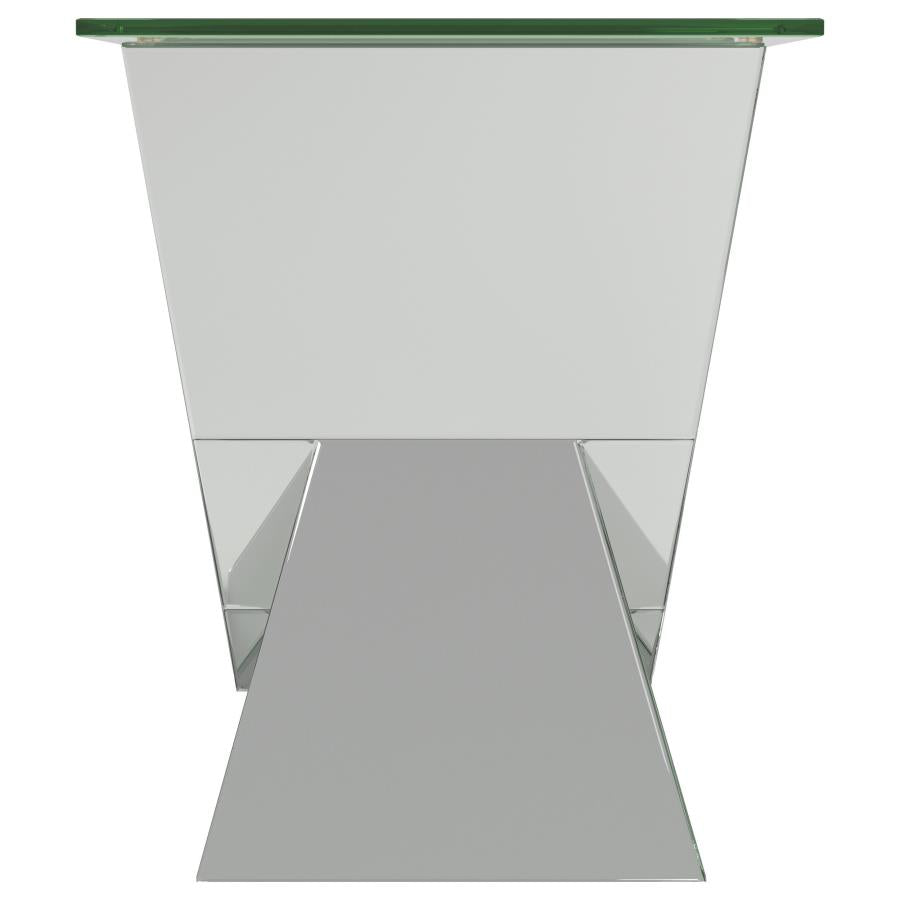 Taffeta V-Shaped End Table With Glass Top Silver